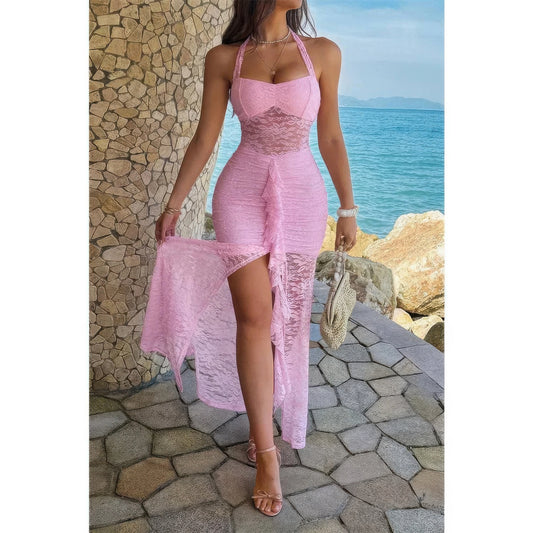 Bella Rosa Draped Pink Lace Dress